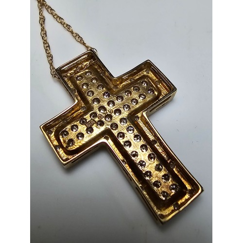 361 - Stunning 9ct yellow gold cross pendant encrusted with 70 diamonds 44 diamonds on the inside with yel... 