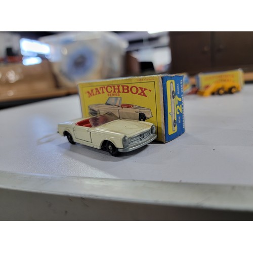 84 - Qty 3x boxed matchbox diecast model cars which include Mercedes Benz 230SL model 27, Hatra Tractor S... 