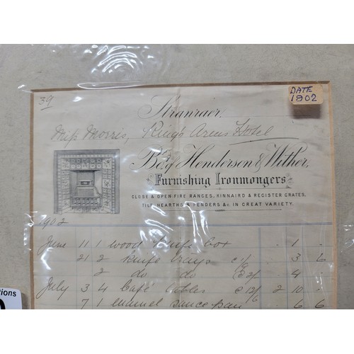 70 - Vintage mounted Furnishing Ironmongers receipt for  Henderson & Wither, dated 1902 along with a 1903... 