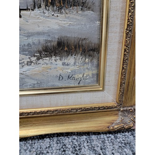 78 - An ornate gilt framed oil on board of a country scene signed by D. Knight, along with a wooden frame... 