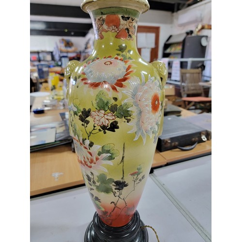 91 - Vintage Japanese hand painted floral design vase converted into a lamp. Measures - 64cm height (not ... 