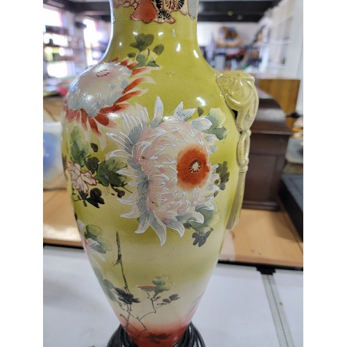 91 - Vintage Japanese hand painted floral design vase converted into a lamp. Measures - 64cm height (not ... 