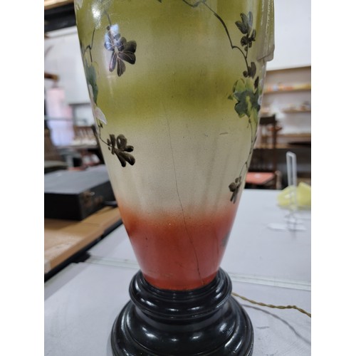 91 - Vintage Japanese hand painted floral design vase converted into a lamp. Measures - 64cm height (not ... 