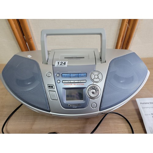 124 - Panasonic RX-ES27 radio cassette/CD player with remote and instructions, hardly used