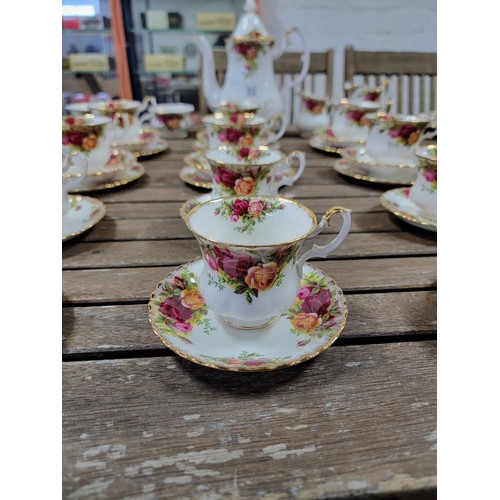 95 - Royal Albert Old Country Roses 35x piece part coffee set which includes coffee pot, creamer jugs, su... 