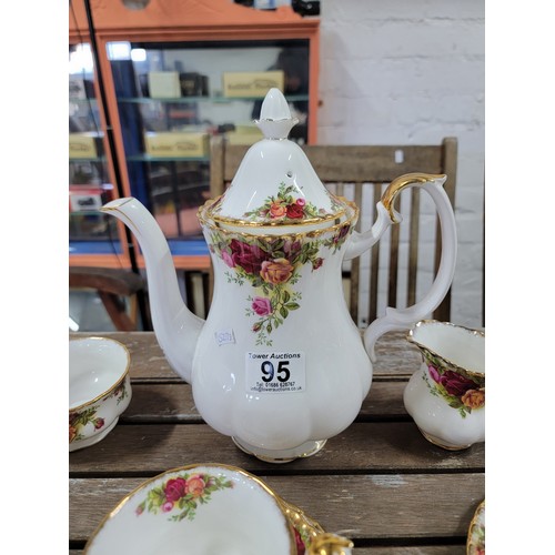 95 - Royal Albert Old Country Roses 35x piece part coffee set which includes coffee pot, creamer jugs, su... 