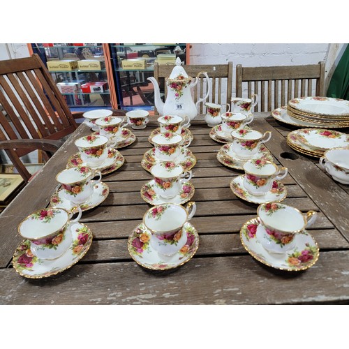 95 - Royal Albert Old Country Roses 35x piece part coffee set which includes coffee pot, creamer jugs, su... 