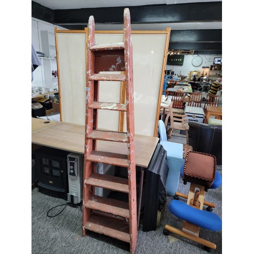 133 - Large vintage wooden 6x tier red painted ladder in overall good condition, stands at 185cm high