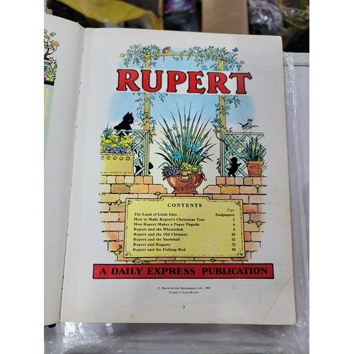 107 - Qty of 5x vintage Rupert Bear Annuals dating 1957,1967,1968,1969 and 1974 only one still has price c... 