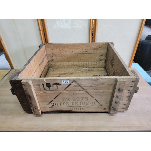 139 - A good quality vintage mid century Russian wooden crate, with Russian writing on one side and stampe... 