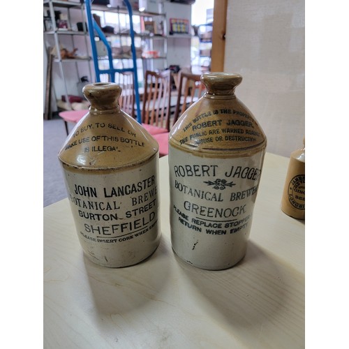 114 - Qty of glazed earthenware items with advertising, includes 5x bottles, 2x flagons one by Robert Jagg... 