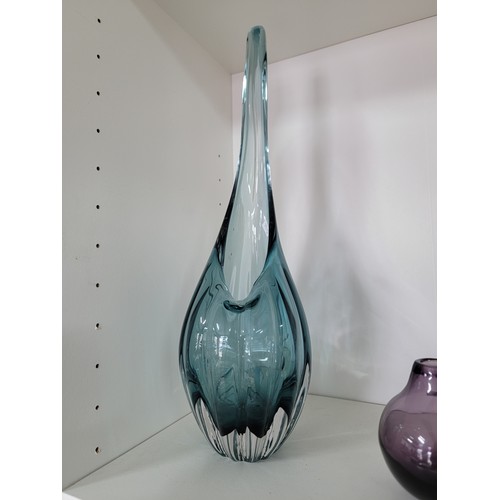 115 - 4x studio art glass sculptural pieces to include tall light blue vase, amethyst and clear glass bowl... 