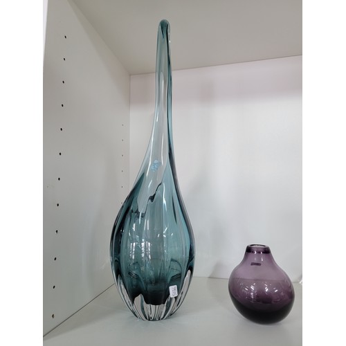 115 - 4x studio art glass sculptural pieces to include tall light blue vase, amethyst and clear glass bowl... 