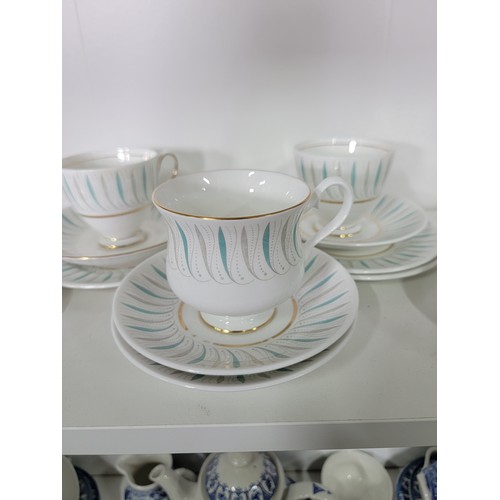 117 - Royal Albert Bone China Lucerne part tea set - cups, saucers and sugar bowl.