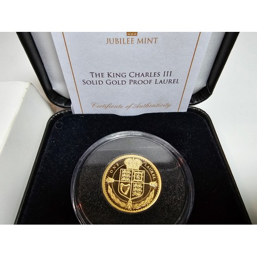 238 - A limited edition 2023 The King Charles III solid gold proof full laurel, the first laurel with the ... 