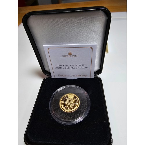 238 - A limited edition 2023 The King Charles III solid gold proof full laurel, the first laurel with the ... 