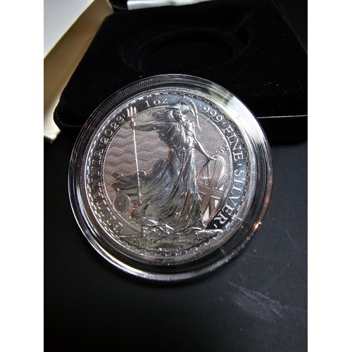 239 - A jubilee mint 2023 uncultivated 1oz silver Britannia coin denomination £2, limited edition of 2023 ... 