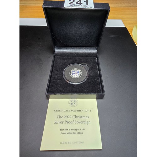 241 - A 2022 Christmas silver proof sovereign limited to 1350 coins, weight of 7.98g by Official British I... 