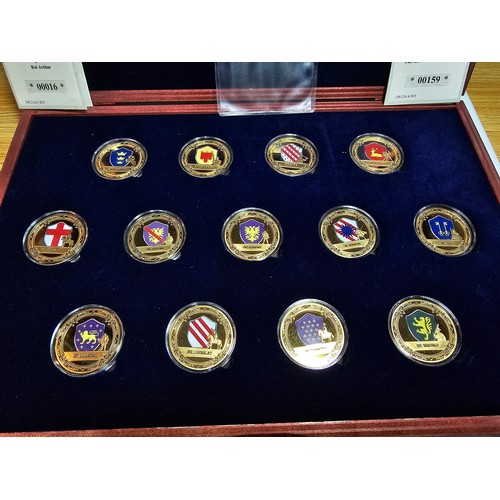 245 - Windsor Mint Knights of the round table complete coin set which includes 13 copper gold layered coin... 