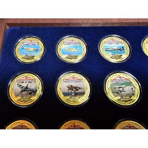 246 - The Windsor Mint British military aircraft 24 coin set, each coin is gold layered copper with pad pr... 