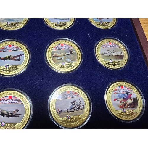 246 - The Windsor Mint British military aircraft 24 coin set, each coin is gold layered copper with pad pr... 