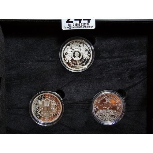 244 - H.M. Queen Elizabeth II in memoriam silver proof 3x £5 coin set, first strike edition, the silver se... 