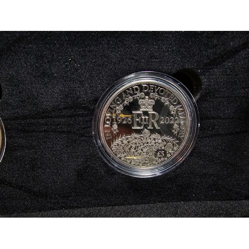 244 - H.M. Queen Elizabeth II in memoriam silver proof 3x £5 coin set, first strike edition, the silver se... 