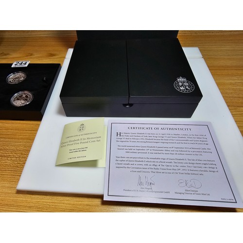 244 - H.M. Queen Elizabeth II in memoriam silver proof 3x £5 coin set, first strike edition, the silver se... 