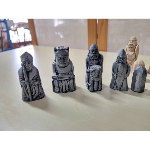 123 - Complete set of Isle of Lewis chess pieces professionally hand made by the vendor. These resin chess... 