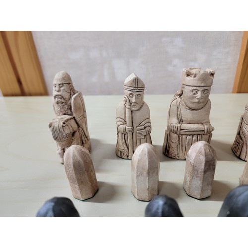 123 - Complete set of Isle of Lewis chess pieces professionally hand made by the vendor. These resin chess... 