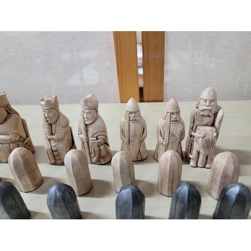 123 - Complete set of Isle of Lewis chess pieces professionally hand made by the vendor. These resin chess... 