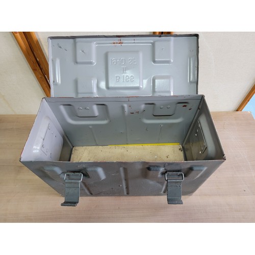 141 - A good quality grey metal 1940 ammunition box, stands at 34cm high, 49cm long and 22cm deep