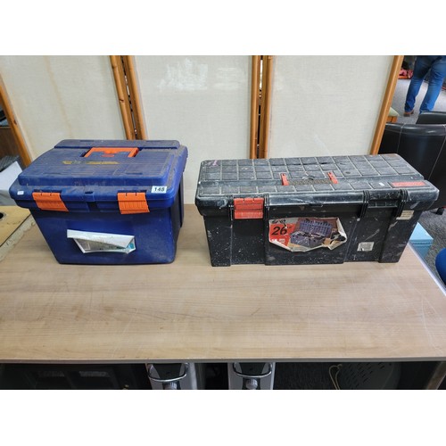 148 - 2x tool boxes containing a large quantity of tools and accessories inc screws, drill bits, spanners,... 