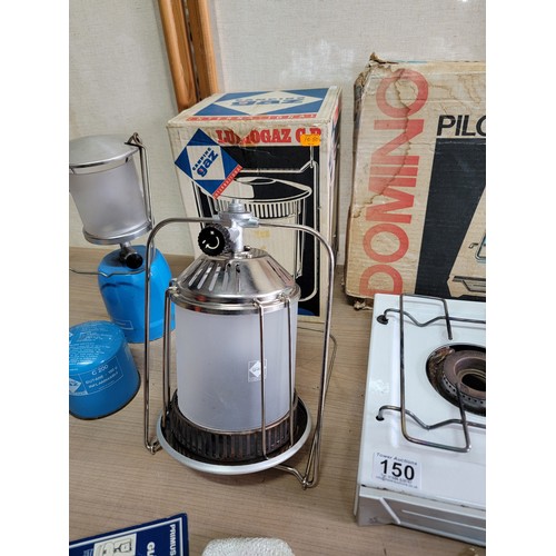 150 - Quantity of camping items inc a boxed camping gaz stove by Domino Pilote, camping gaz lantern and sp... 