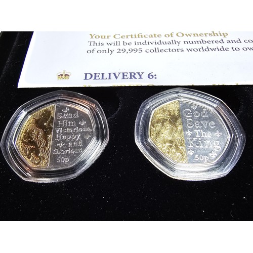 247 - A Westminster Dual plated 50 pence coin collection, a complete series of 5 for the National Anthem o... 