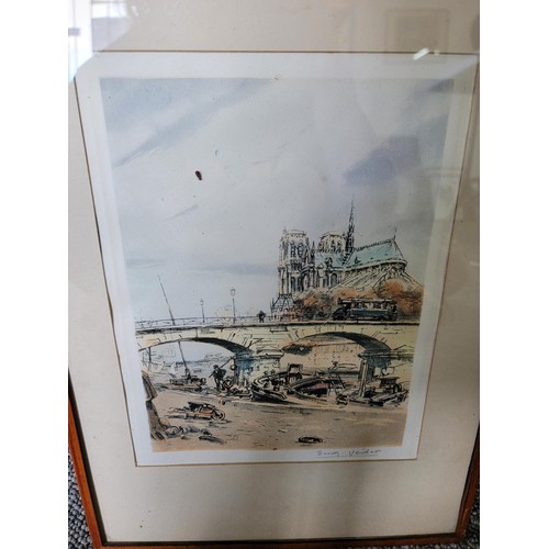 201 - Collection of 3x pictures inc a framed and glazed 1936 watercolour titled L'abside de Notre Dame, by... 