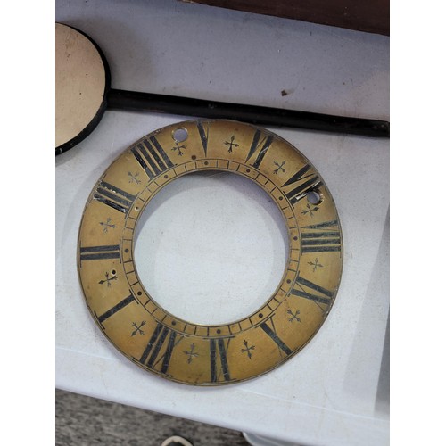 203 - A quantity of clock parts inc an antique 1820's mostly wooden American Elbridge Atkins movement in g... 