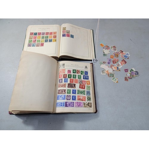 210 - 2x vintage almost complete stamp albums covering British stamps and Europe and world stamps, along w... 