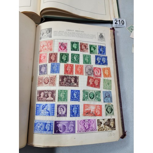 210 - 2x vintage almost complete stamp albums covering British stamps and Europe and world stamps, along w... 