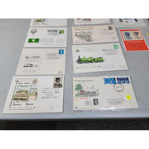 212 - Collection of first day covers relating to trains trams, boats, stamp show, 2000 wales stamps etc al... 