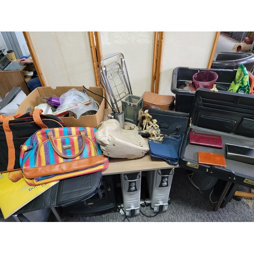 175A - 2x boxes containing a large quantity of collectables inc leather brief case, handbags inc an Italian... 