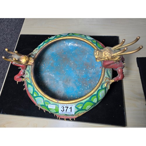 371 - Pair of fine quality antique Chinese bronze cloisonne enamel dragon bowls presenting highly detailed... 