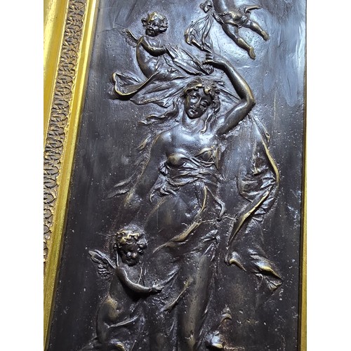 372 - Fine quality antique bronze plaque by J.Duquesne mounted in a good gilt frame depicting a scene of A... 