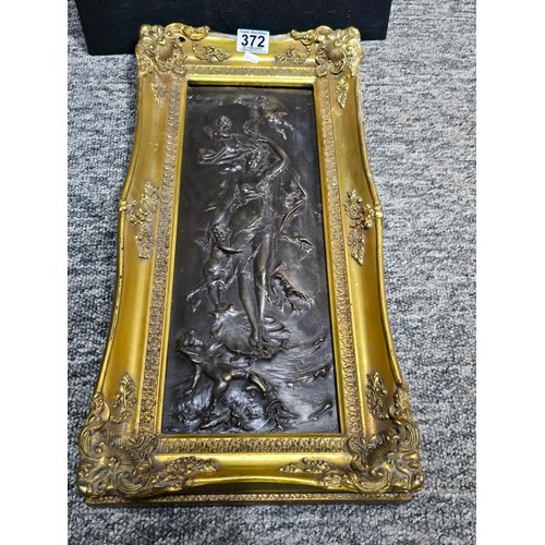 372 - Fine quality antique bronze plaque by J.Duquesne mounted in a good gilt frame depicting a scene of A... 