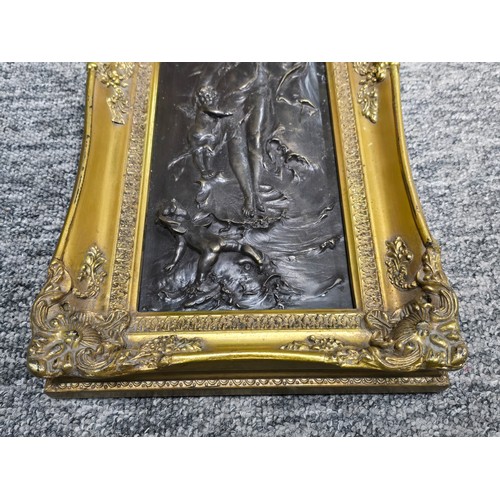 372 - Fine quality antique bronze plaque by J.Duquesne mounted in a good gilt frame depicting a scene of A... 