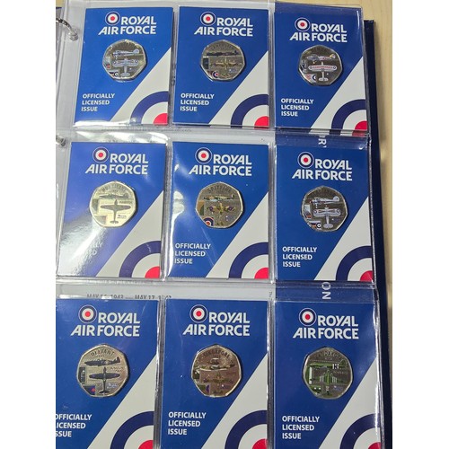 378 - File containing various 50p coin sets all relating to the royal Airforce which includes four differe... 