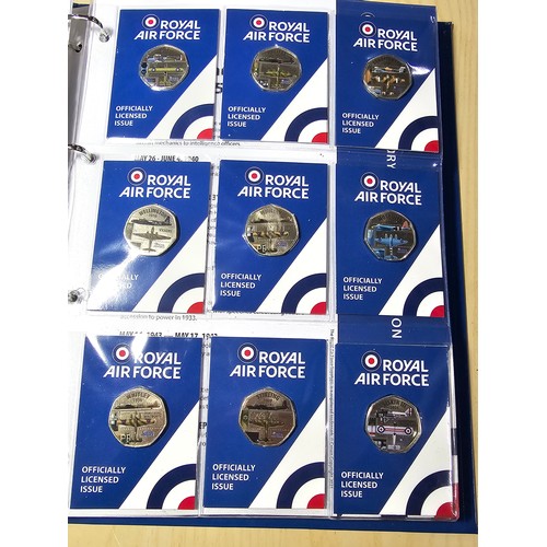 378 - File containing various 50p coin sets all relating to the royal Airforce which includes four differe... 