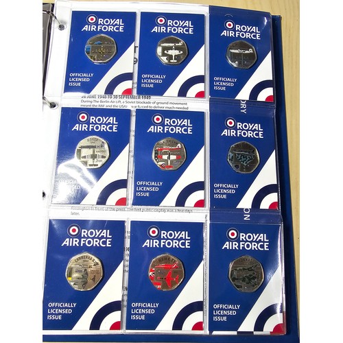 378 - File containing various 50p coin sets all relating to the royal Airforce which includes four differe... 