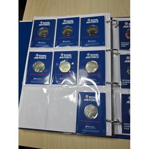 378 - File containing various 50p coin sets all relating to the royal Airforce which includes four differe... 