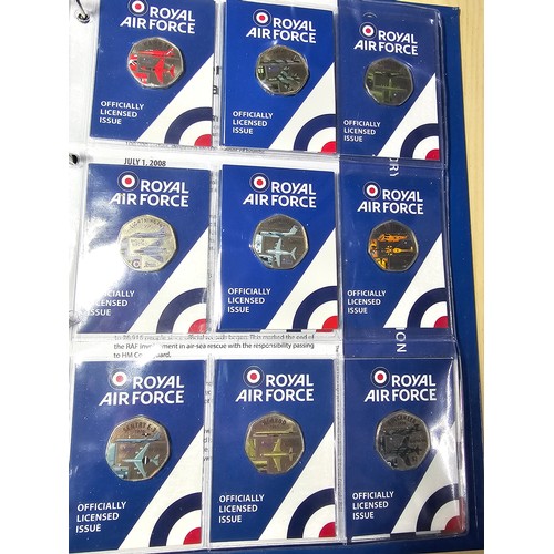 378 - File containing various 50p coin sets all relating to the royal Airforce which includes four differe... 